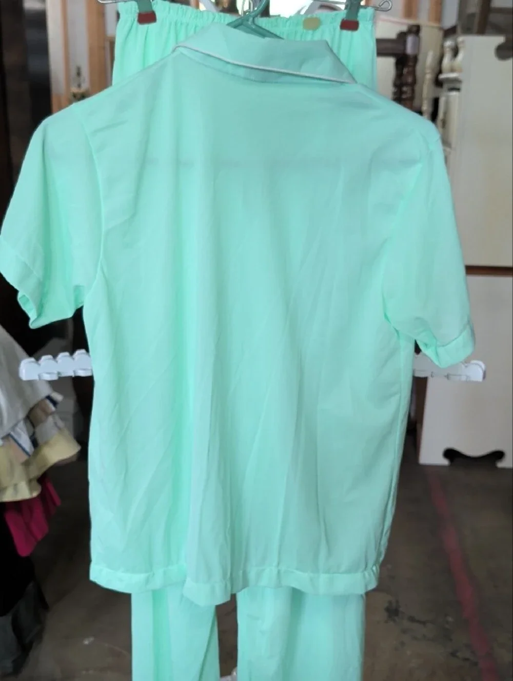 VTG 70s Montgomery Ward Mint Green Nylon Pajama Set Sz 36 S M